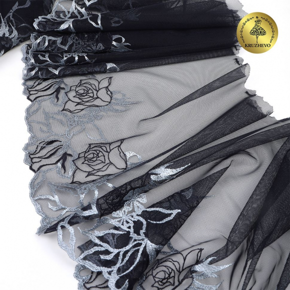 Кружево вышивка на сетке KRUZHEVO арт.TBY.OG79 шир.265мм цв.т.синий, левая уп.14м