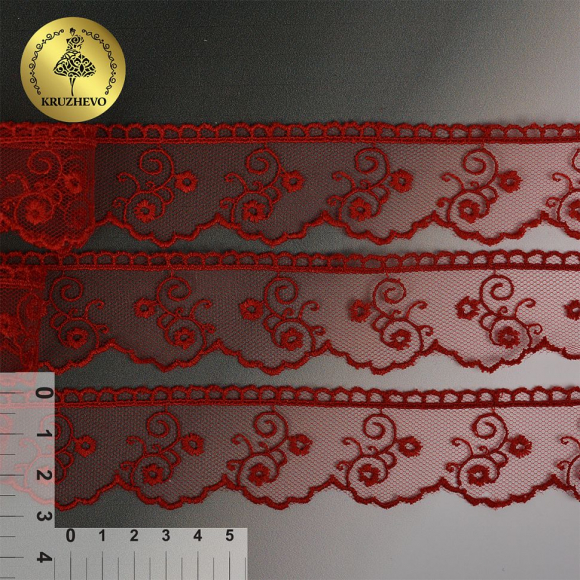 Кружево на сетке KRUZHEVO арт.TR.4888 шир.30мм цв.122 бургунди уп.14м