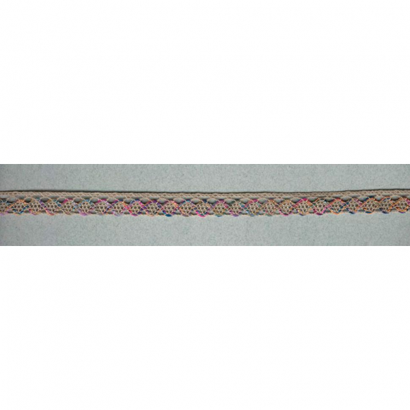 Мерсеризованное хлопковое кружево, 13 мм, цвет бежевый с сиренево-желто-розовым