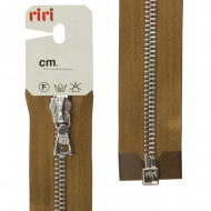 29527_Молния металл, Ni, разъёмная 1 замок, на атласной тесьме, 6 мм, 60 см, цвет 2223, светло-коричневый