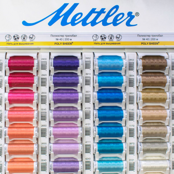 Стенд нити вышивальной POLYSHEEN 200 м, 214 цветов с наполнением