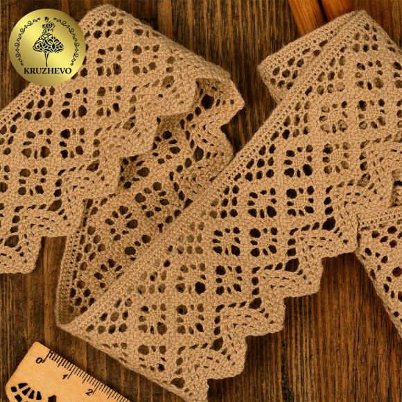 Кружево хлопковое KRUZHEVO 45мм арт.TR.1003 цв.202 бежевый, уп.20м Кружево хлопковое KRUZHEVO 45мм арт.TR.1003 цв.202 бежевый, уп.20м