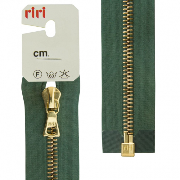 66060_Молния металл, Gold, разъёмная 1 замок, на атласной тесьме, 6 мм, 60 см, цвет 5861, зеленый холодный