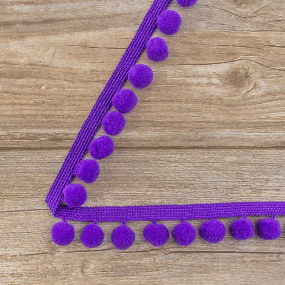 Тесьма с помпонами, диаметр 10 мм, цвет фиолетовый