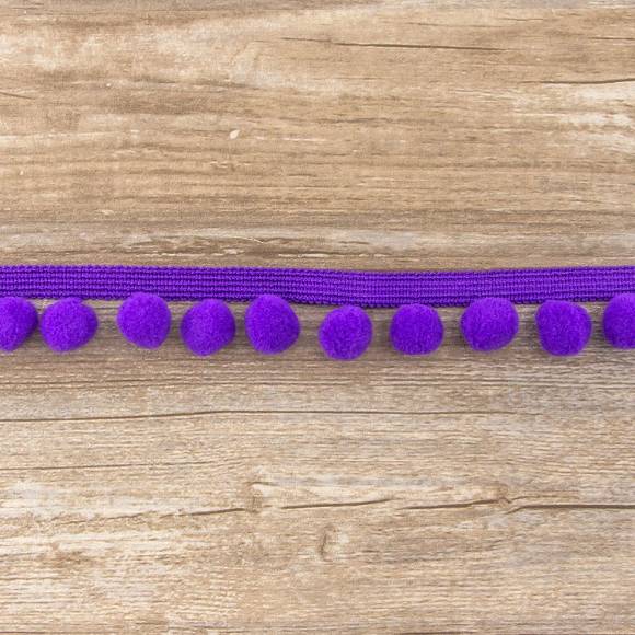 Тесьма с помпонами, диаметр 10 мм, цвет фиолетовый