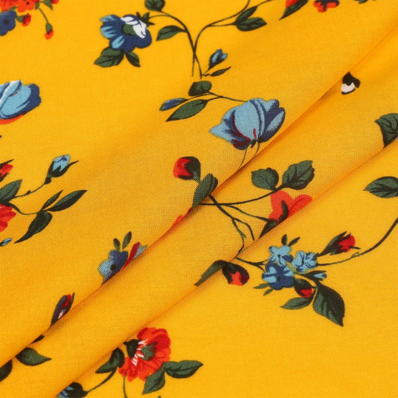 Ткань Штапель  TBY Vi-227087-c2 плот 110г/м2 100% вискоза шир. 145 см цв.с2 желтый рул.25м