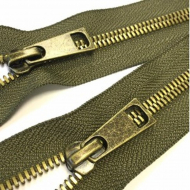 Молния металл №5СТ антик два замка 75см цв.D565 хаки