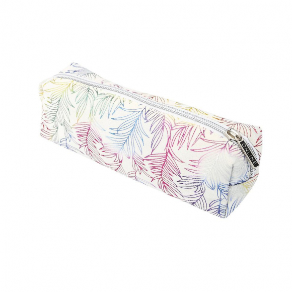 189609_Пенал для ручек "Pencil Case" на молнии, 22 х 7 х 7 см, текстильный, радужный рисунок "Листья"