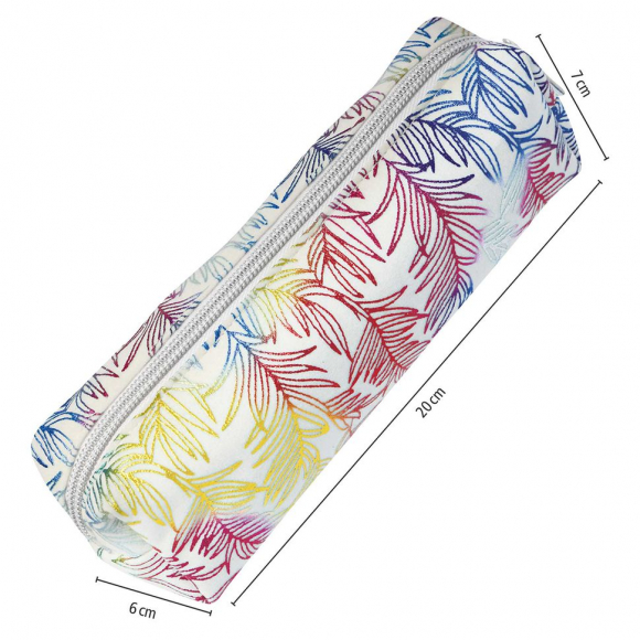 189609_Пенал для ручек "Pencil Case" на молнии, 22 х 7 х 7 см, текстильный, радужный рисунок "Листья"