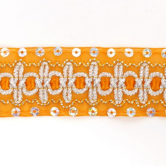 Тесьма с пайетками TBY арт.TH182 шир.38мм цв.017 оранжевый уп.18,28м