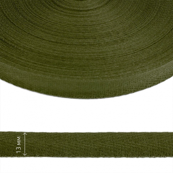 Тесьма киперная 13 мм хлопок 1,8г/см арт.12.2С-253К.13.531 цв.оливковый уп.50м