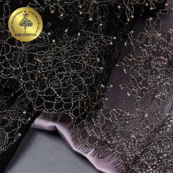 Кружево реснички KRUZHEVO арт.TBY 75225 шир.220мм цв.черный/беж уп.15м (по 3м)