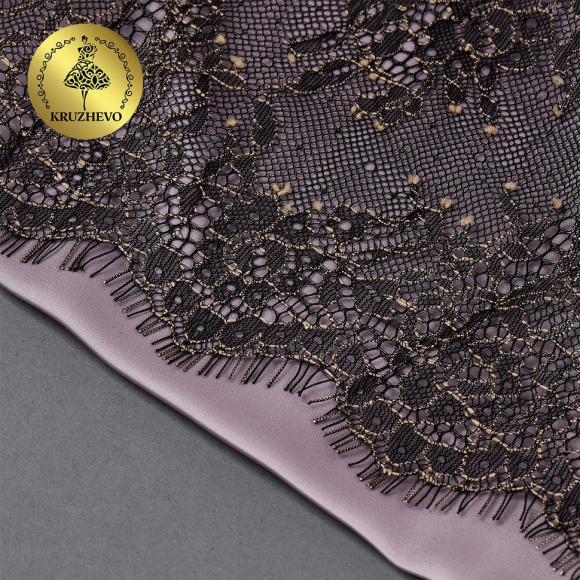 Кружево реснички KRUZHEVO арт.TBY 75225 шир.220мм цв.черный/беж уп.15м (по 3м)