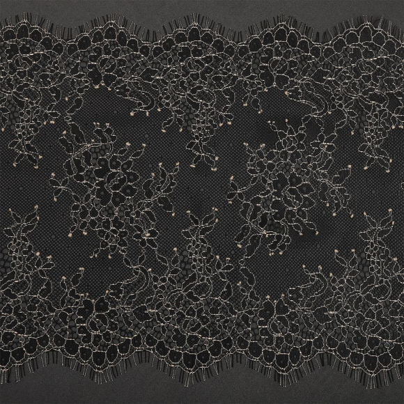 Кружево реснички KRUZHEVO арт.TBY 75225 шир.220мм цв.черный/беж уп.15м (по 3м)