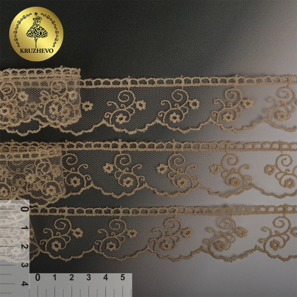 Кружево на сетке KRUZHEVO арт.TR.4888 шир.30мм цв.202 св.бежевый уп.14м