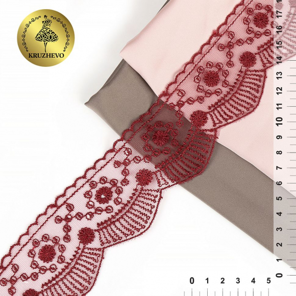 Кружево на жесткой сетке Exclusive арт.TBY J2052W-2 шир.55мм цв.R4515 бордовый уп.13,71м Кружево на жесткой сетке Exclusive арт.TBY J2052W-2 шир.55мм цв.R4515 бордовый уп.13,71м