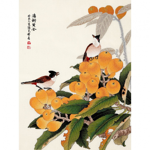 Набор для вышивания крестом XIU CRAFTS арт.2030814 Птицы на золотистой локве 46х34 см