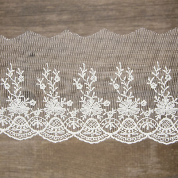 177943_Вышивка на тюле, 87 мм, цвет белый
