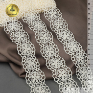 Кружево гипюр матовая нить KRUZHEVO арт.TBY.2506 шир.35мм цв.02 молочный уп.13,71м