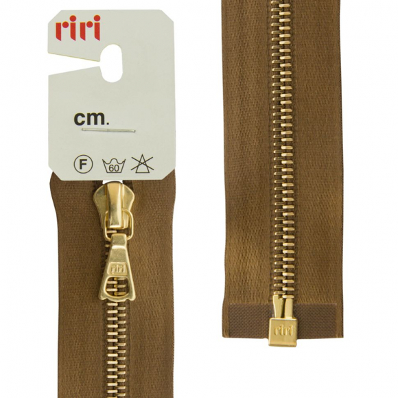 29254_Молния металл, Gold, разъёмная 1 замок, на атласной тесьме, 4 мм, 65 см, цвет 2223,светло-коричневый
