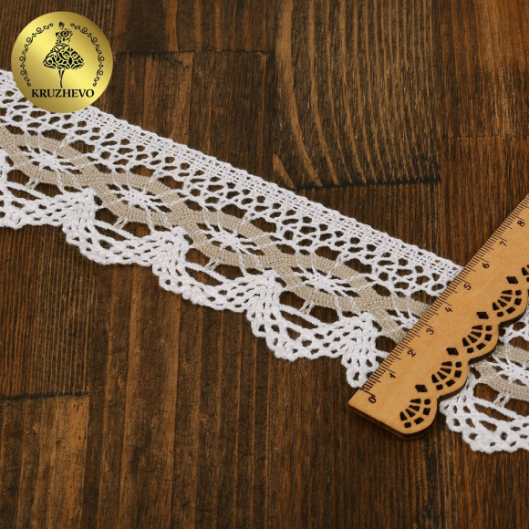 Кружево хлопковое KRUZHEVO 45мм арт.TR.1004 цв.белый/лен, уп.20м Кружево хлопковое KRUZHEVO 45мм арт.TR.1004 цв.белый/лен, уп.20м
