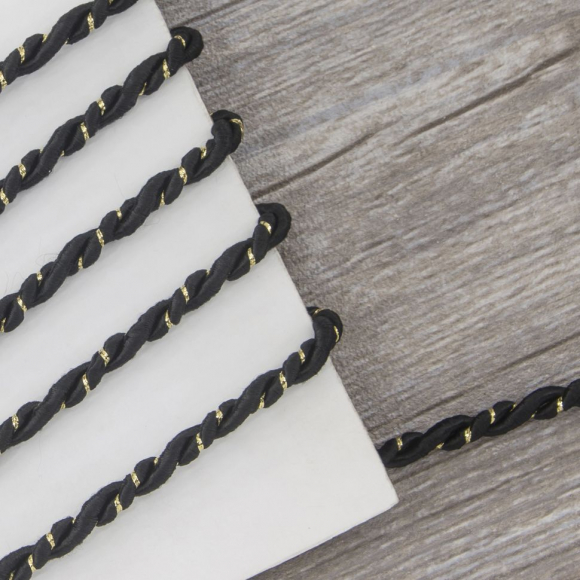 Шнур витой PEGA, черный с золотом, 5 мм