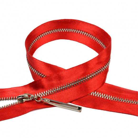 Молния MaxZipper мет. №3 никель атласная тесьма, 60 см цв.F148 красный уп.10шт