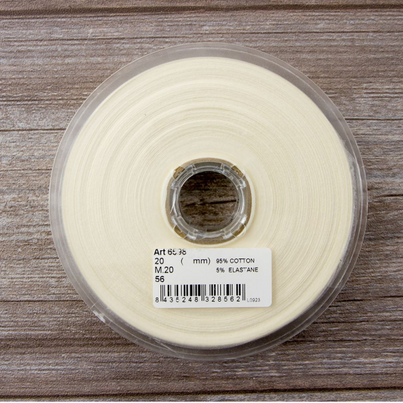 Косая бейка хлопок, 20 мм, 20 м, цвет 56, 056 кремовый