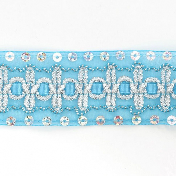 Тесьма с пайетками TBY арт.TH182 шир.38мм цв.020 голубой уп.18,28м