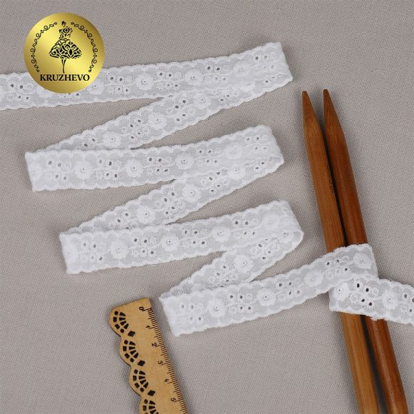 Кружево шитье хлопок KRUZHEVO арт.TBY.1478 шир.17мм цв.01 белый, уп.13,71м