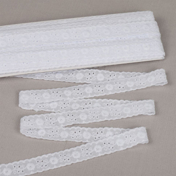 Кружево шитье хлопок KRUZHEVO арт.TBY.1478 шир.17мм цв.01 белый, уп.13,71м
