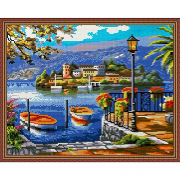 Картина мозаикой с нанесенной рамкой Molly арт.KC0015 Озеро Комо (35 цветов) 40х50 см