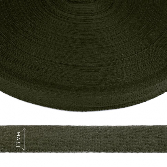 Тесьма киперная 13 мм хлопок 1,8г/см арт.12.2С-253К.13.702 цв.оливковый уп.50м
