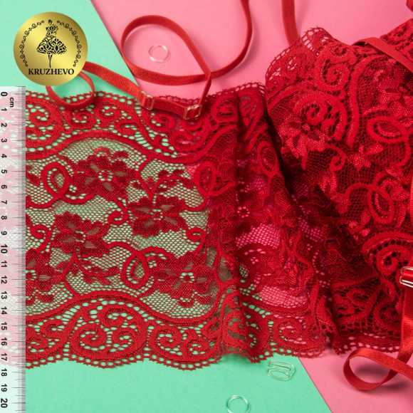 Кружево-стрейч KRUZHEVO арт.TBY.YSTL00578 шир.180мм цв.04 т.красный уп.25м