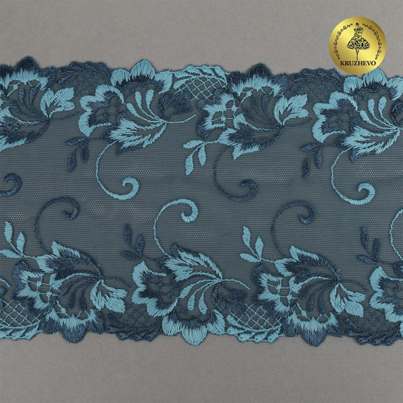 Кружево вышивка на сетке KRUZHEVO арт.TBY.OG80 шир.140мм цв.изумрудный уп.13м