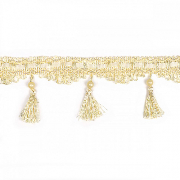 Бахрома для штор с кисточками арт.6152-0305 цв.6343 шир.110мм 100% ПЭ цв.молочный уп.10м