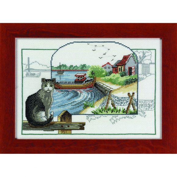Набор для вышивания PERMIN арт.12-2306 Серая кошка 35х26 см