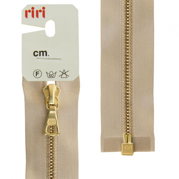 29256_Молния металл, Gold, разъёмная 1 замок, на атласной тесьме, 4 мм, 65 см, цвет 2230, бежевый