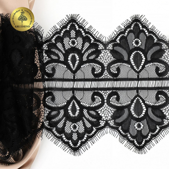 Кружево реснички KRUZHEVO арт.TBY.75230 шир.170мм цв.2 черный уп.3м