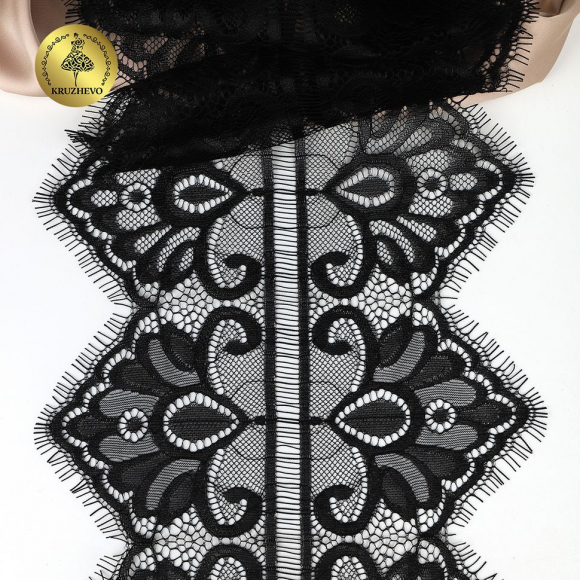 Кружево реснички KRUZHEVO арт.TBY.75230 шир.170мм цв.2 черный уп.3м