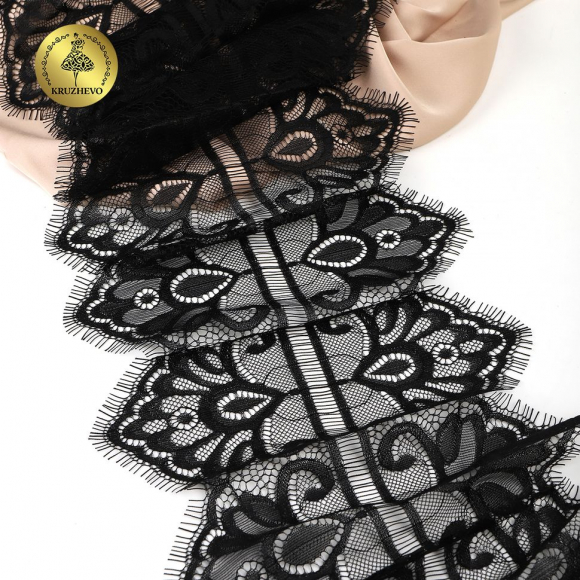 Кружево реснички KRUZHEVO арт.TBY.75230 шир.170мм цв.2 черный уп.3м