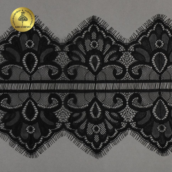 Кружево реснички KRUZHEVO арт.TBY.75230 шир.170мм цв.2 черный уп.3м
