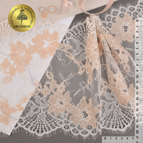 Кружево реснички KRUZHEVO арт.TBY.W122 шир.210мм цв.01 белый+беж уп.3м