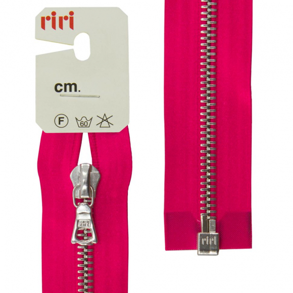 66043_Молния металл, Ni, разъёмная 1 замок, на атласной тесьме, 6 мм, 60 см, цвет 9407, малиновый