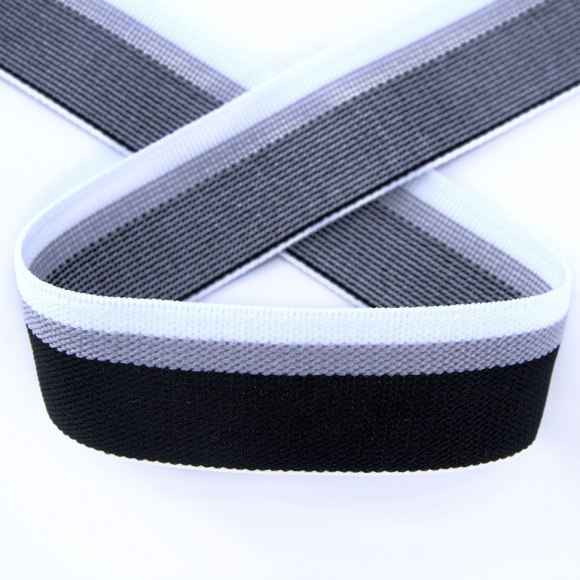 68980_Резинка поясная корсажная, 30 мм, цвет черный с серой и белой полосами 68980_Резинка поясная корсажная, 30 мм, цвет черный с серой и белой полосами