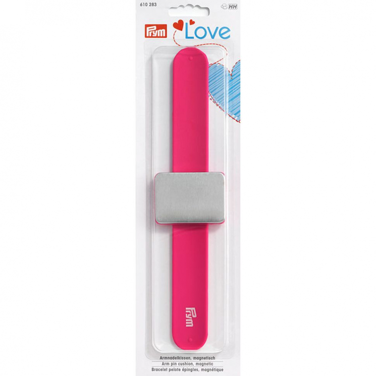 610283 PRYM Prym Love - Иголница на руку, магнитная (браслет 240х29мм, магнит 40х55мм), силикон/сталь, ярко-розовый