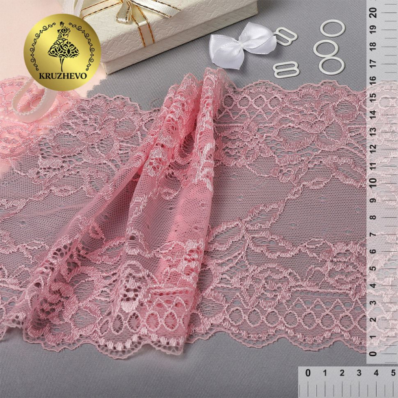 Кружево-стрейч KRUZHEVO арт.TBY.D8 шир.160мм цв.розовый уп.10м
