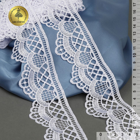 Кружево гипюр матовая нить KRUZHEVO арт.TR.8G8299 шир.55мм цв.01 белый уп.9м