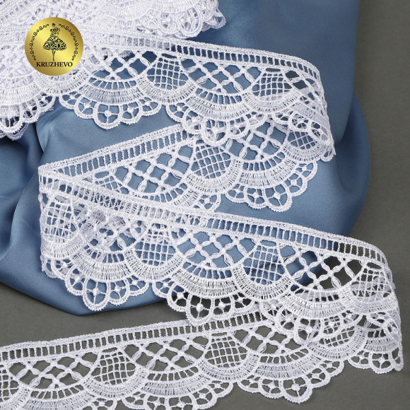 Кружево гипюр матовая нить KRUZHEVO арт.TR.8G8299 шир.55мм цв.01 белый уп.9м