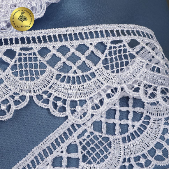 Кружево гипюр матовая нить KRUZHEVO арт.TR.8G8299 шир.55мм цв.01 белый уп.9м